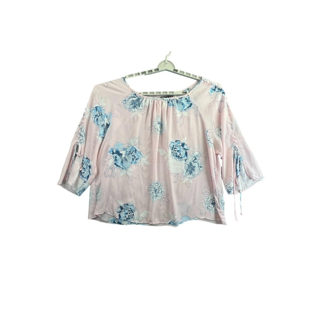Zac & Rachel Woman Pink‎ Floral 3X Blouse Top 3X Bell Sleeve Tie